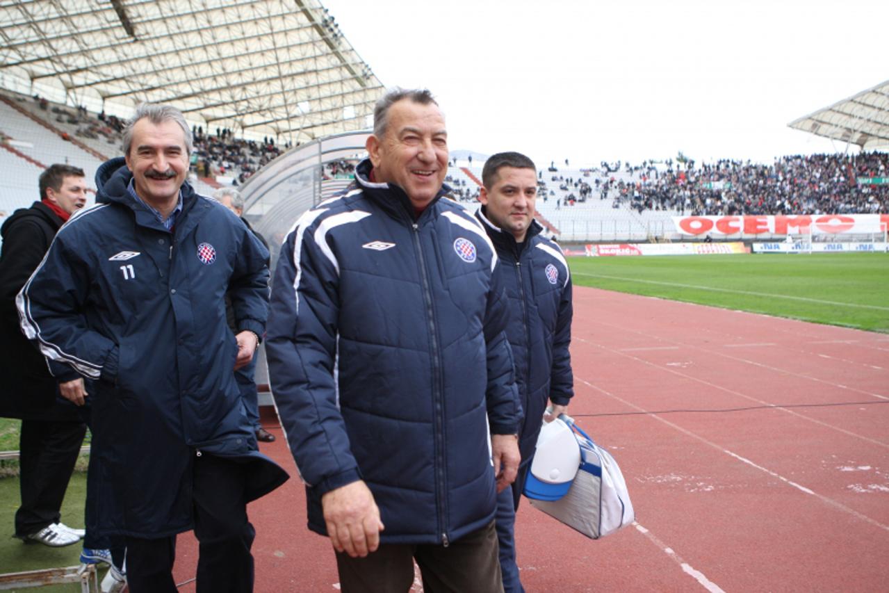 'Split.Hrvatska.28.02.2008. Utakmica 1HNL u Poljudu.Hajduk-Slaven Belupo. Stanko Poklepovic i Ivica Kalinic po izlasku na teren. Photo: Ivo Cagalj/PIXSELL'