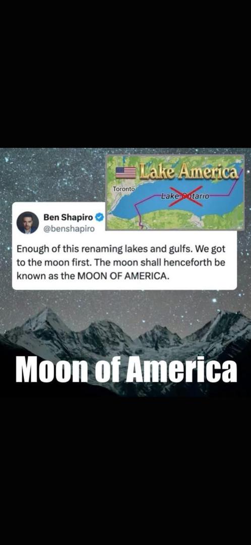  Jedan od memova ide toliko daleko da predlaže da se Mjesec preimenuje u "Moon of America", dok drugi Trumpu poručuje da ljudi ne mogu priuštiti život, a njegov odgovor svodi na: "Evo vam Jezero Amerika." 
