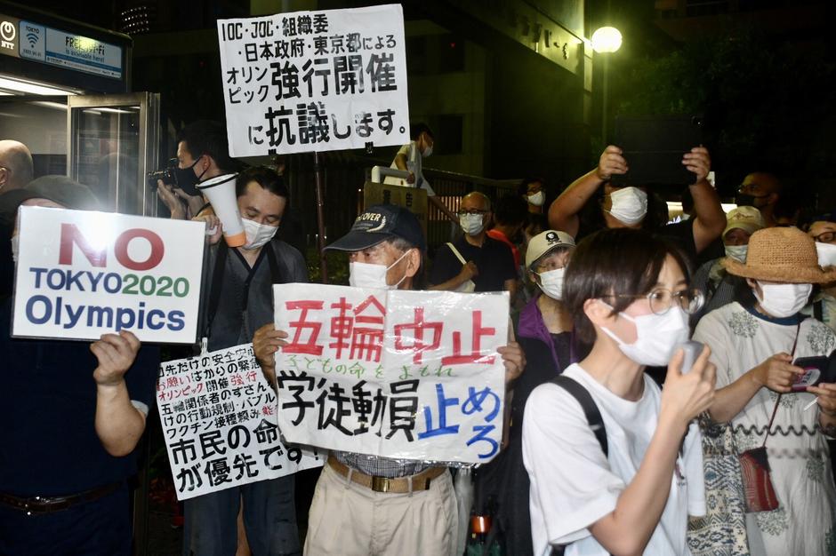 Protest outside Olympic Stadium before Tokyo 2020 Closing Ceremony