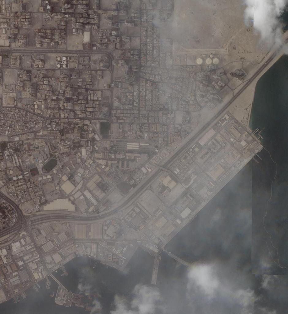 A satellite image shows the U.S Fifth fleet naval base in Manama