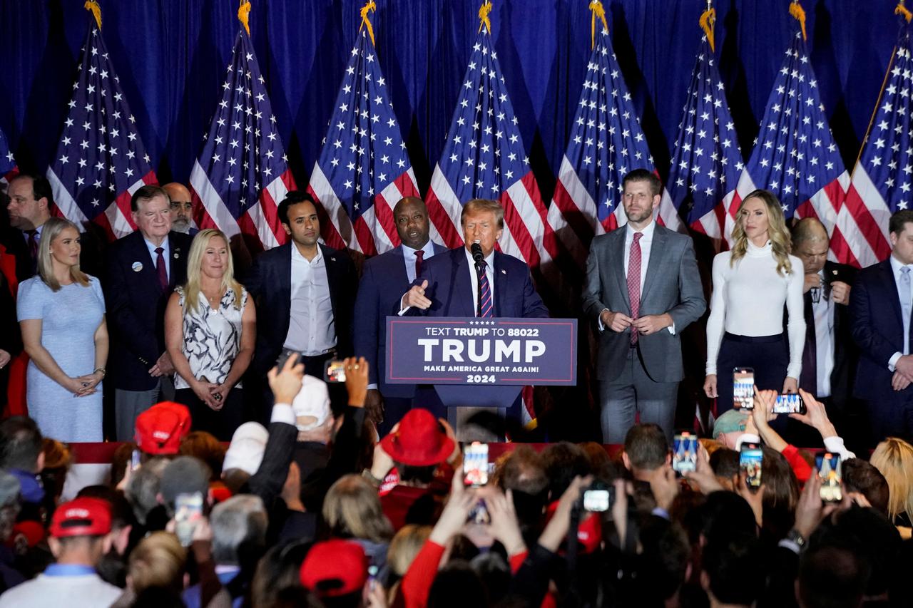 Republican presidential candidate and former U.S. President Trump hosts New Hampshire primary election night watch party in Nashua