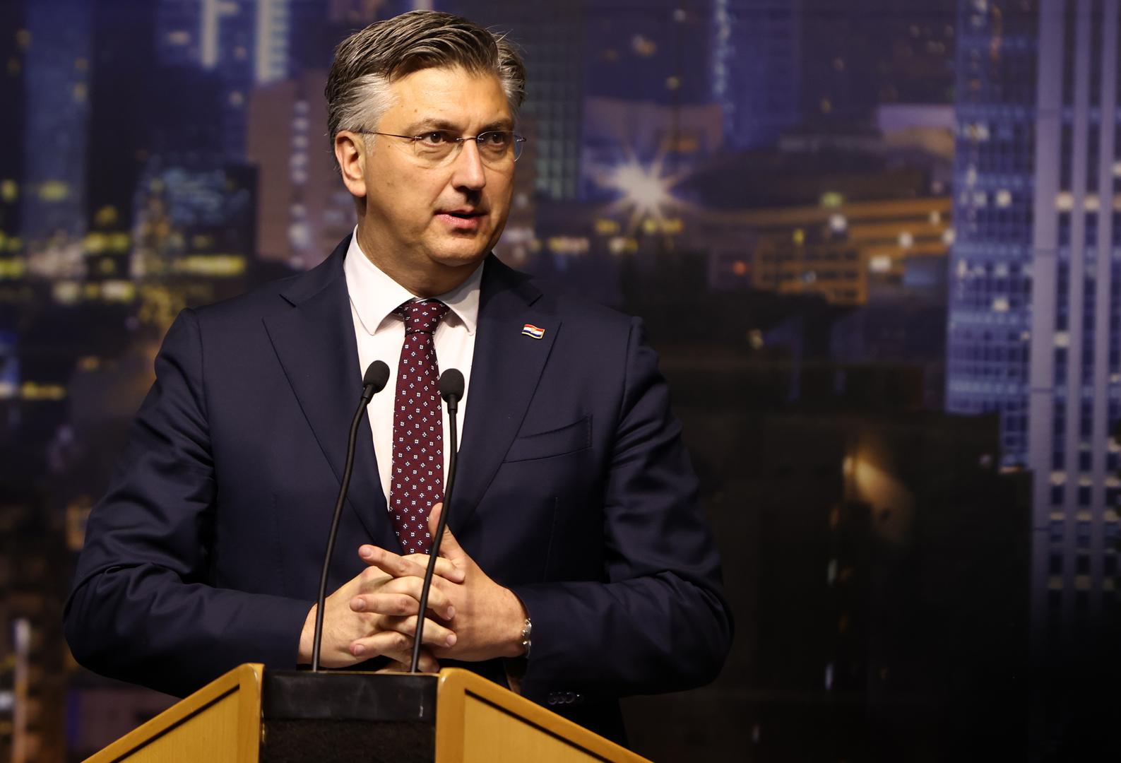 02.05.2023., Mostar, Bosna i Hercegovina - Izraleska veleposlanica Galit Peleg svecano je otvorila 24. Gospodarski sajam u Mostaru. Otvaranju su nazocili mnogobrojni politicari kako iz Bosne i Hercegovine tako i iz regije. Na otvaranju se obratio i predsjednik Vlade Republike Hrvatske Andrej Plenkovic.  Andrej Plenkovic Photo: Denis Kapetanovic/PIXSELL