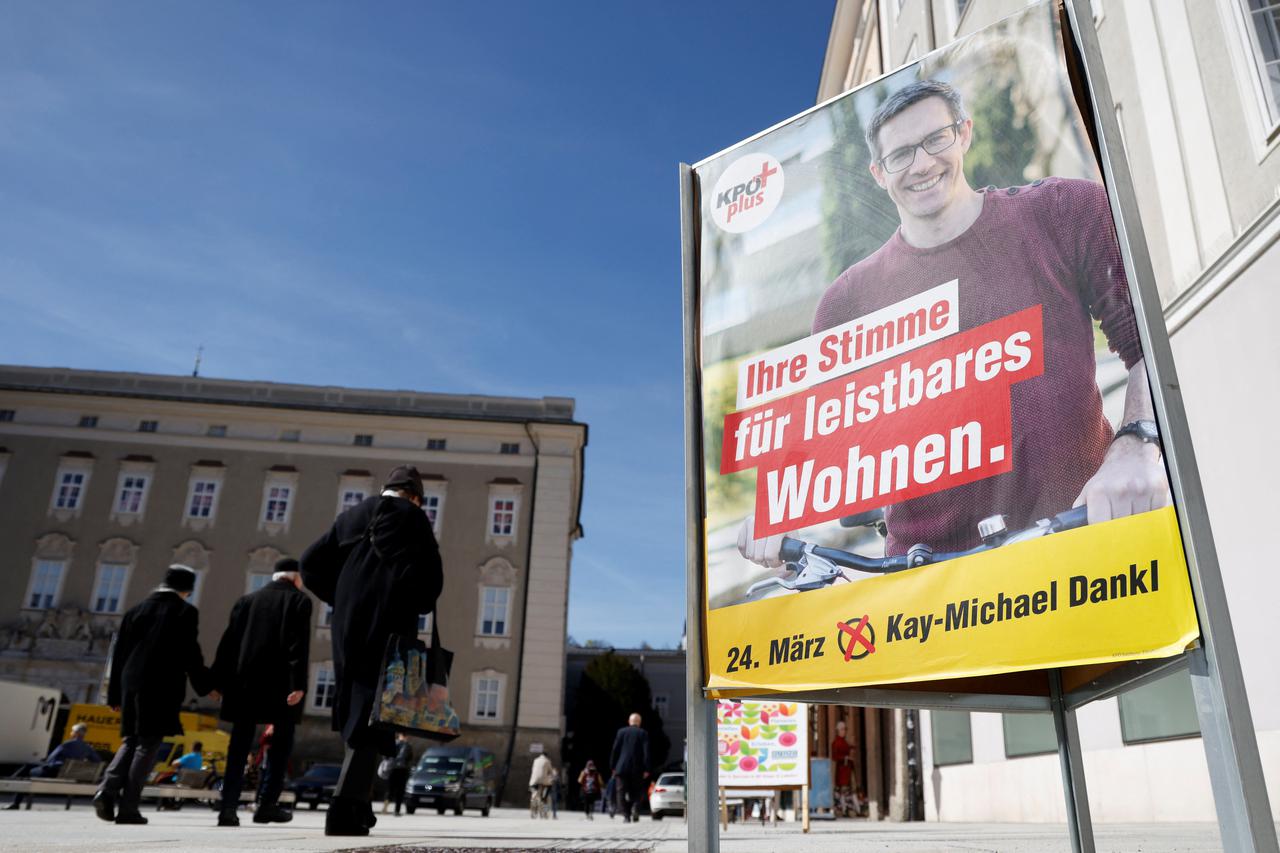 Election campaign poster of Communist Plus party candidate Kay-Michael Dankl in Salzburg