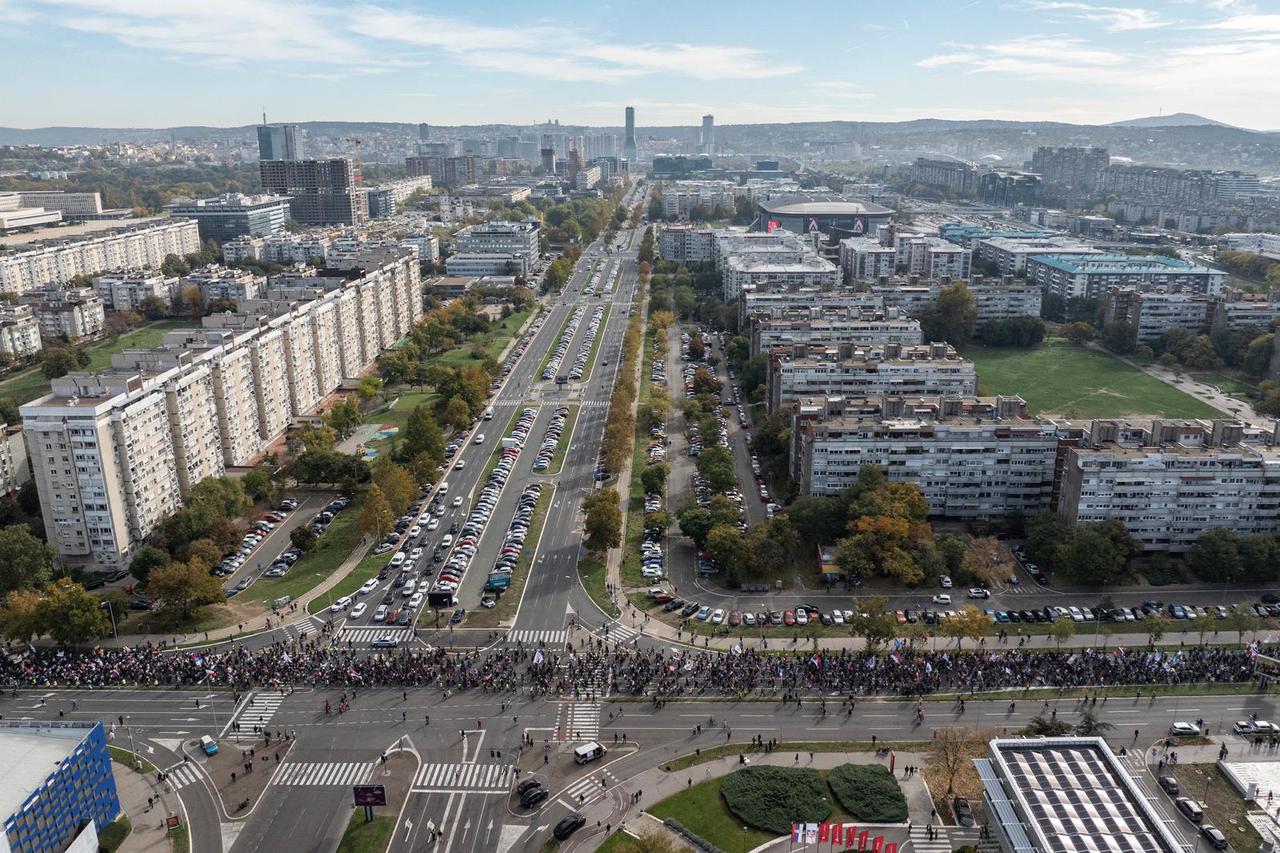 Serbian students march to Novi Sad on anniversary of deadly station collapse in Belgrade