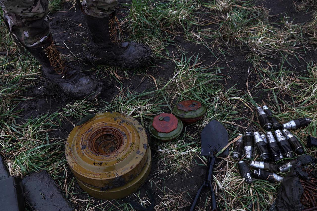 Ukrainian National guard demining team Battalion Dnipro 1 clears mine fields in Donetsk region of Ukraine