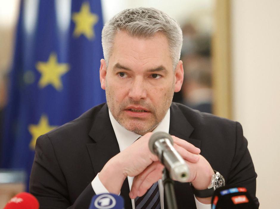 Austrian Chancellor Karl Nehammer holds a news conference in Moscow