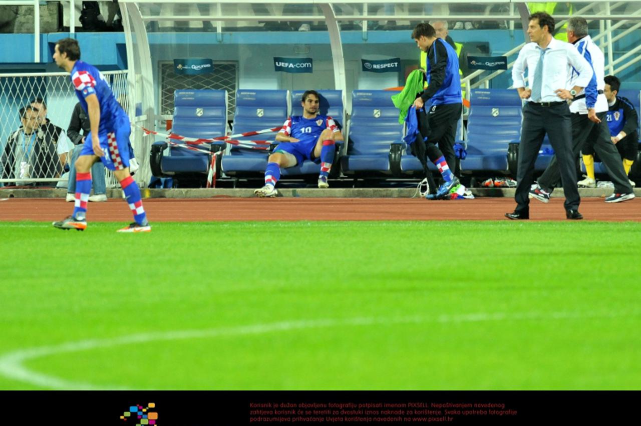 \'11.10.2011., stadion Kantrida, Rijeka - Kvalifikacije za EP u nogometu 2012., skupina F, Hrvatska - Latvija. Niko Kranjcar, Slaven Bilic. Photo: Marko Lukunic/PIXSELL\'
