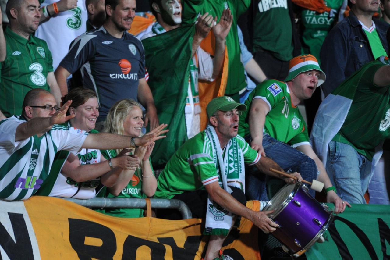 'Irish fans cheer on June 4, 2012 during a friendly football match between Hungary and Ireland at the Puskas Stadium of Budapest in preparation for the Euro 2012 football championship, which will take