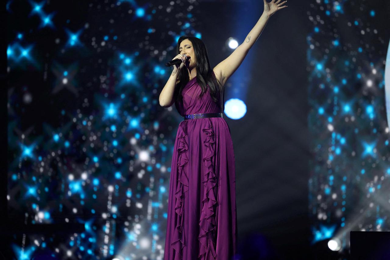 Israel's representative to the Eurovision Song Contest, Yuval Raphael, a survivor of the deadly October 7 2023 attack by Hamas on the Nova festival in Israel's south, sings on a stage