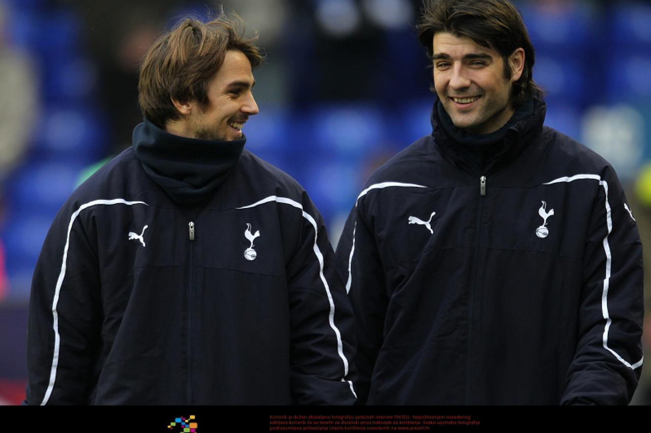 \'Tottenham Hotspur\'s Niko Kranjcar (left) shares a joke with team-mate Vedran Corluka (right) Photo: Press Association/Pixsell\'
