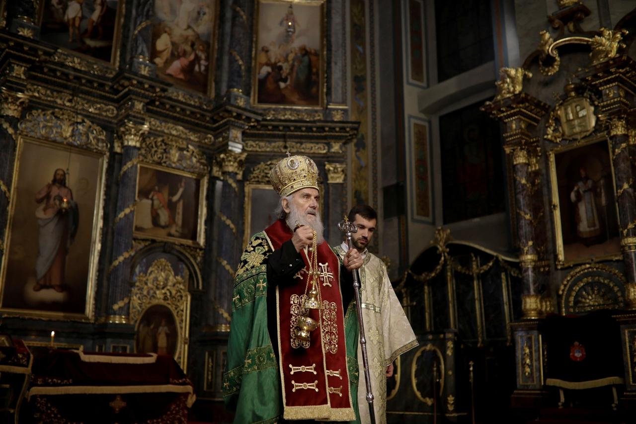 FILE PHOTO: Serbian Patriarch Irinej conducts the Orthodox Easter service in the Saborna church in central Belgrade Serbia