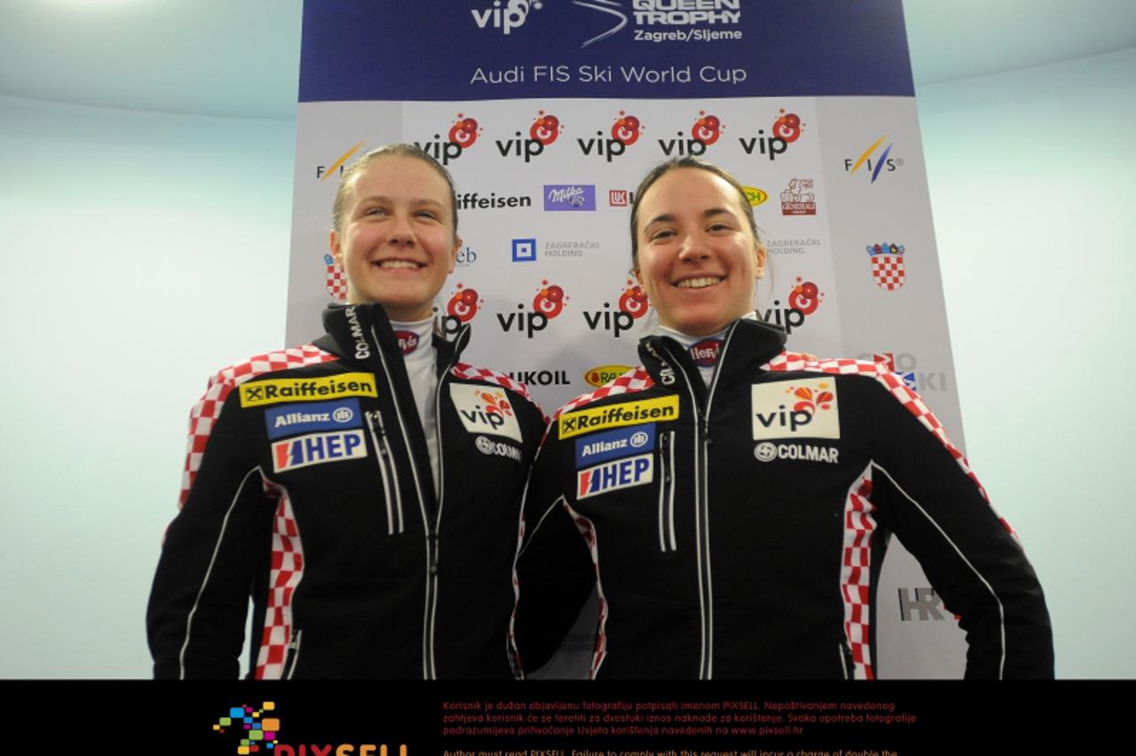 '03.01.2013., Sljeme, Zagreb -  Konferencija za medije uoci sutrasnje Vip Snow Queen Trophy slalomske utrke. Sofija Novoselic i Andrea Komsic. Photo: Daniel Kasap/PIXSELL'