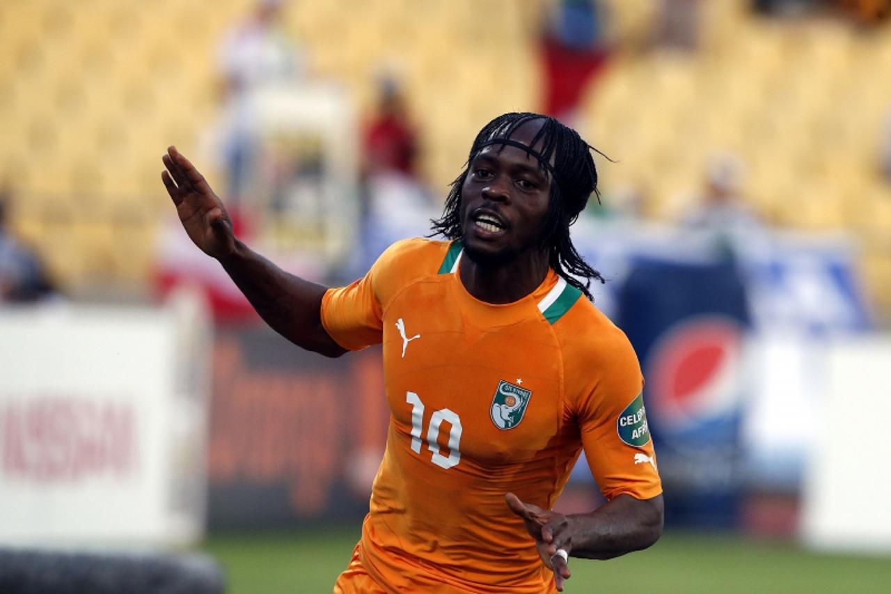 'Ivory Coast\'s Gervinho celebrates his goal against Togo during their African Nations Cup (AFCON 2013) Group D soccer match in Rustenburg, January 22, 2013. REUTERS/Mike Hutchings  (SOUTH AFRICA - Ta