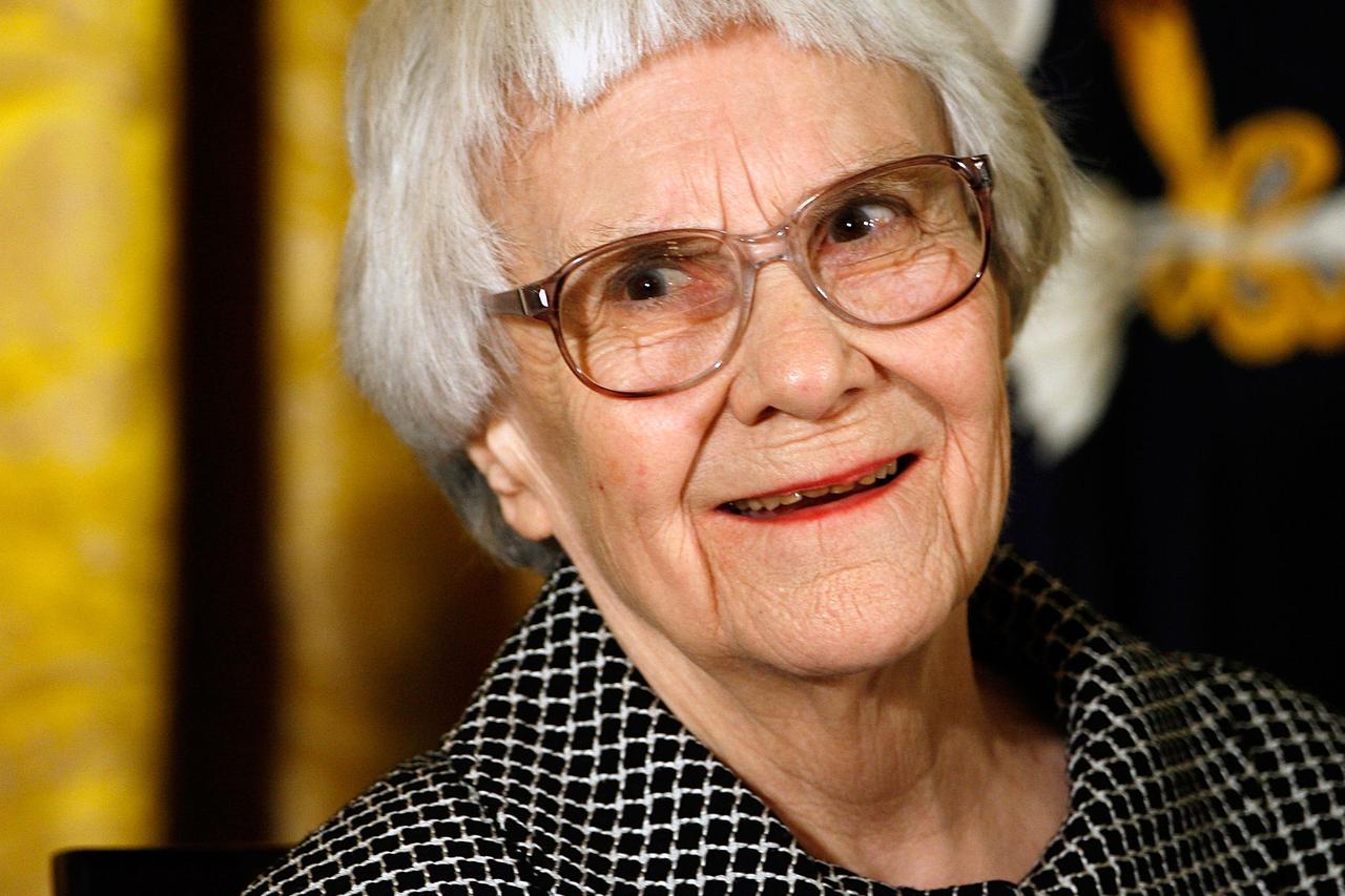 Harper Lee smiles before receiving the 2007 Presidential Medal of Freedom at the White House in Washington, D.C.