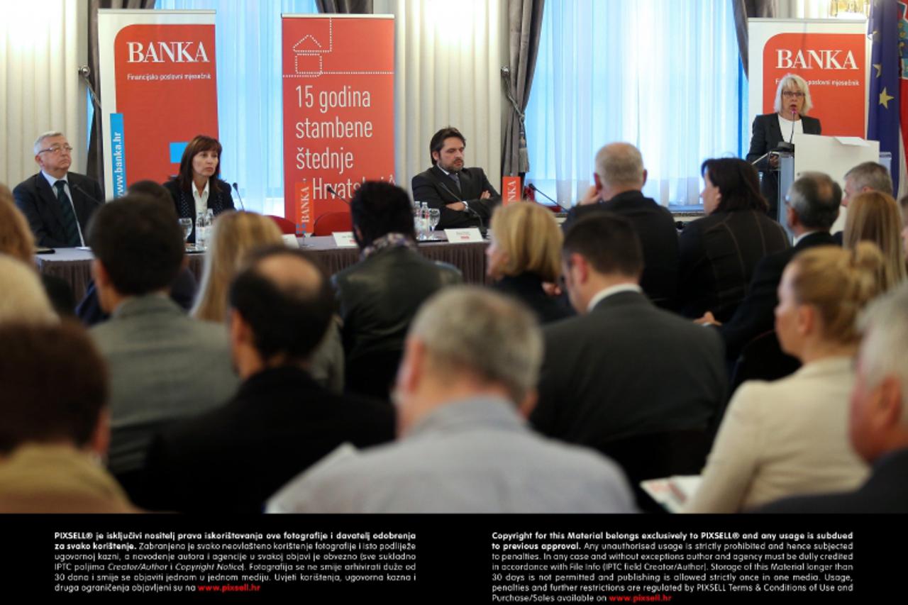 '19.09.2013., Zagreb - U Novinarskom domu odrzan je okrugli stol na temu: 15 godina stambene stednje u Hrvatskoj. Zdenko Karakas; Katarina Sobat; Velimir Sonje, Marina Ralasic Photo: Sanjin Strukic/PI