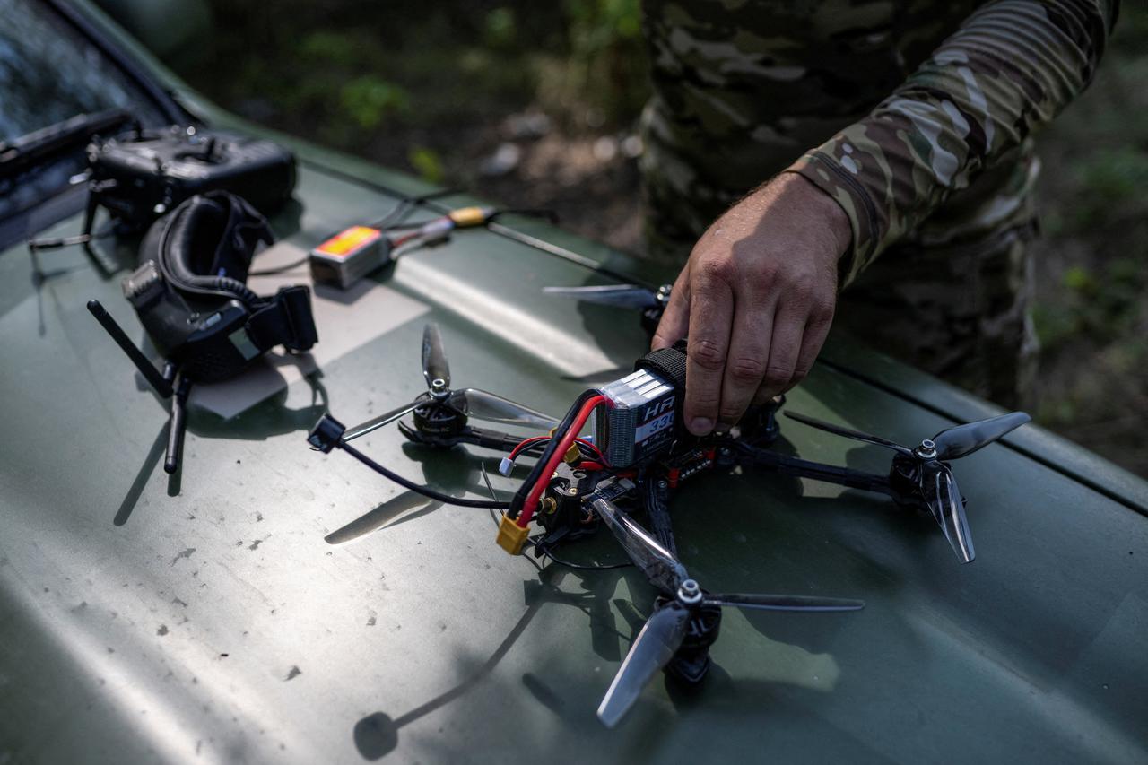 FILE PHOTO: Ukrainian servicemen attend training to use drones in Zaporizhzhia region