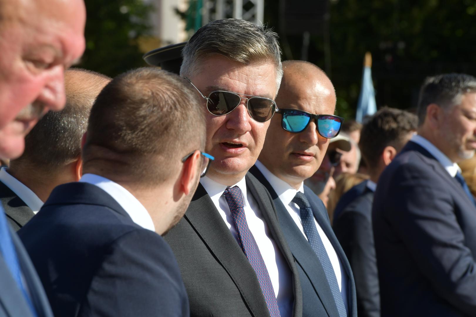 05.08.2025., Knin - Polaganje vijenaca na spomenik Oluja 95 povodom 30.Obljetnice Vojno-redarstvene akcije OLuja. Uz obitelji branitelja vijence je polozio i drzavni vrh, predsjednik Zoran Milanovic, premijer Andrej Plenkovic. Photo: Hrvoje Jelavic/PIXSELL