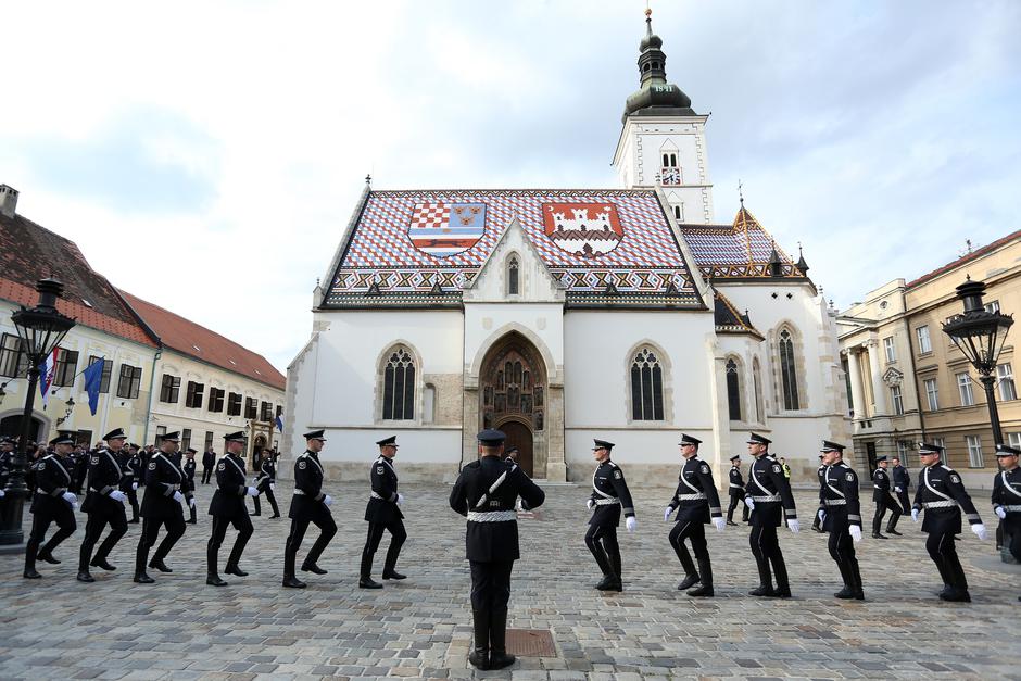 04.05.2015., Zagreb - Pocasna Vatrogasna postrojba povodom dana Svetog Florijana i Dana vatrogastva postrojla se ispred crkve Sv. Marka.   Photo: Anto Magzan/PIXSELL