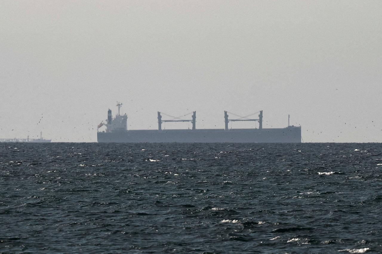 FILE PHOTO: A cargo ship in the Gulf, near the Strait of Hormuz