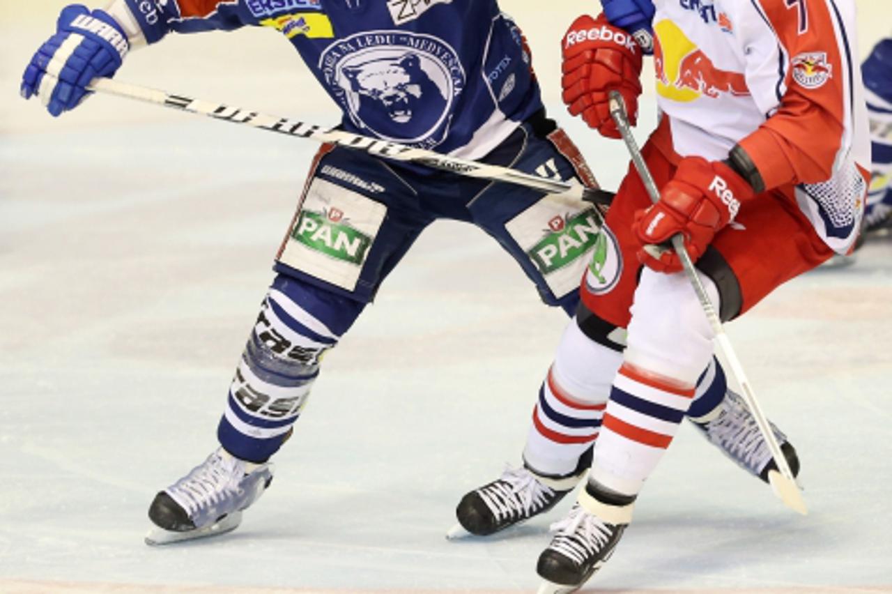 '28.02.2013., Dom sportova, Zagreb - EBEL liga, doigravanje, 3. utakmica, KHL Medvescak - EC Red Bull Salzburg. Kenneth Macaulay, Douglas Lynch. Photo: Slavko Midzor/PIXSELL'