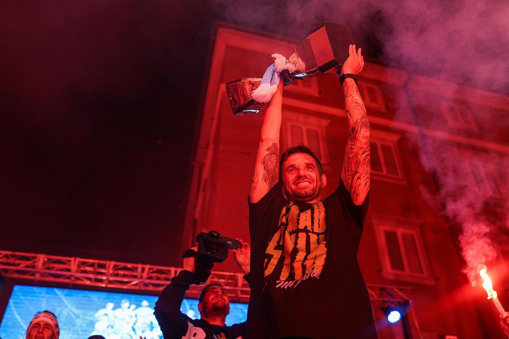 25.05.2025., Rijeka - HNK Rijeka postala je prvak Hrvatske te su igraci stigli na Korzo kako bi proslavili naslov s navijacima. Radomir Djalovic Photo: Nel Pavletic/PIXSELL