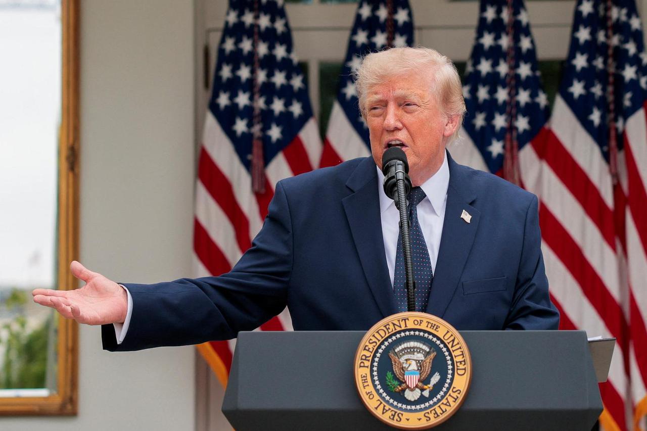 U.S. President Donald Trump participates in a Rose Garden Club Lunch at the White House in Washington