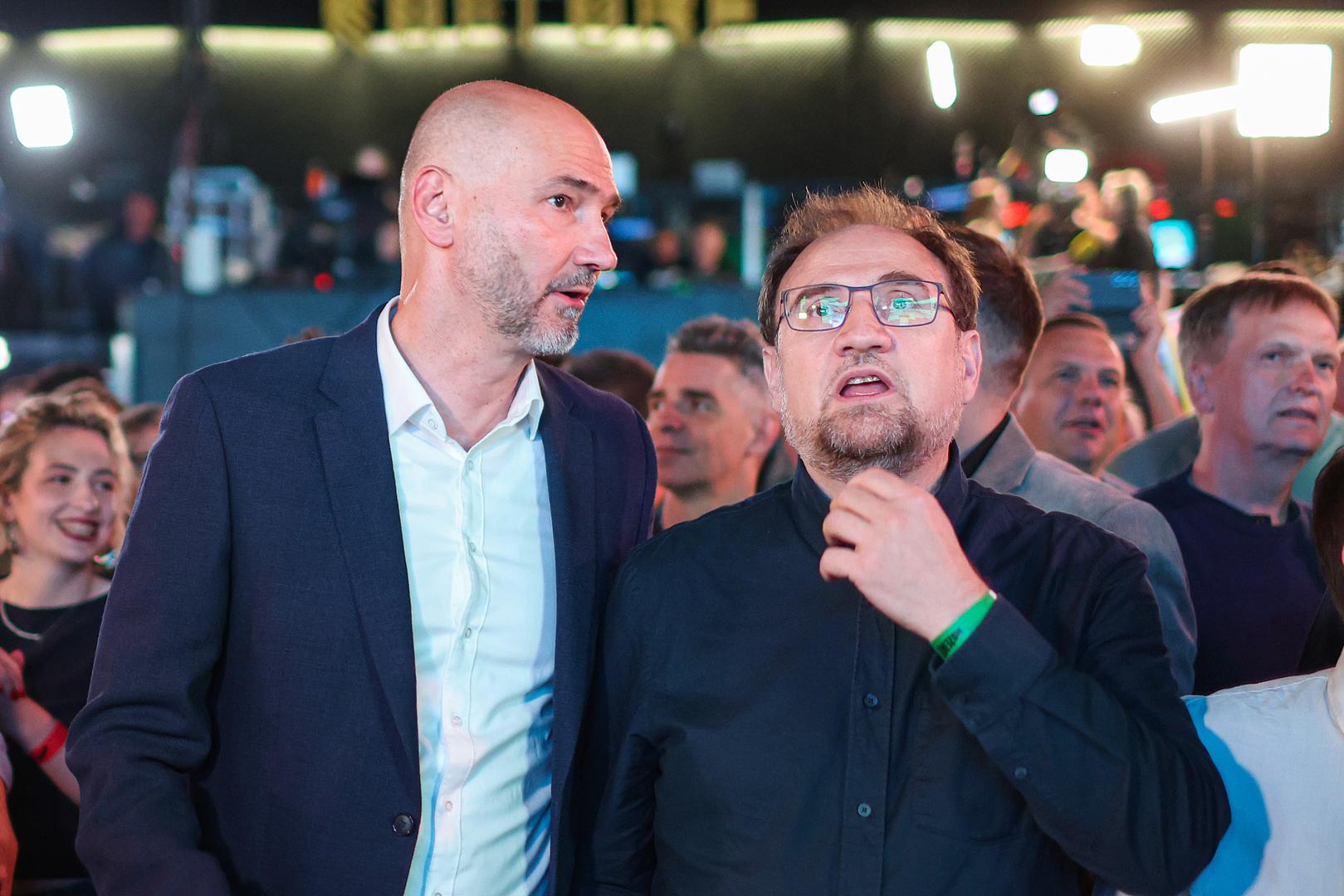 18.05.2025., Zagreb - Docek izbornih rezultata u izbornom stozeru stranke Mozemo! i SDP-a u Tvornici kulture. Photo: Goran Stanzl/PIXSELL