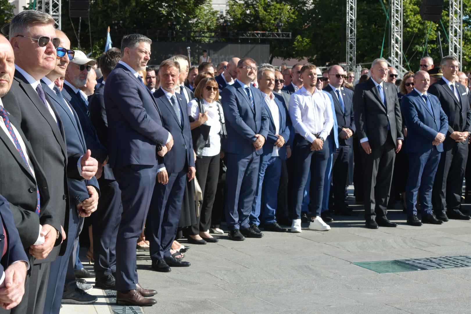 05.08.2025., Knin - Polaganje vijenaca na spomenik Oluja 95 povodom 30.Obljetnice Vojno-redarstvene akcije OLuja. Uz obitelji branitelja vijence je polozio i drzavni vrh, predsjednik Zoran Milanovic, premijer Andrej Plenkovic. Photo: Hrvoje Jelavic/PIXSELL