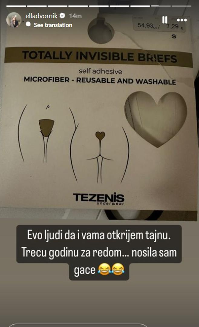Na Instagramu je influencerica otkrila kako je ispod ove izazovne haljine ipak imala donje rublje. Riječ je o posebnom rublju i svima koje je zanimalo Ella je objavila fotografiju rublja koje je nosila.