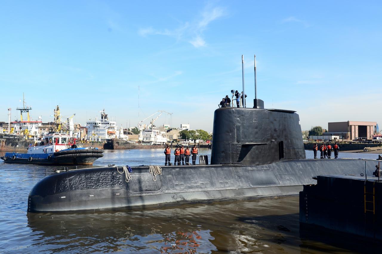 FILE PHOTO: The Argentine military submarine ARA San Juan and crew are seen leaving the port of Buenos Aires