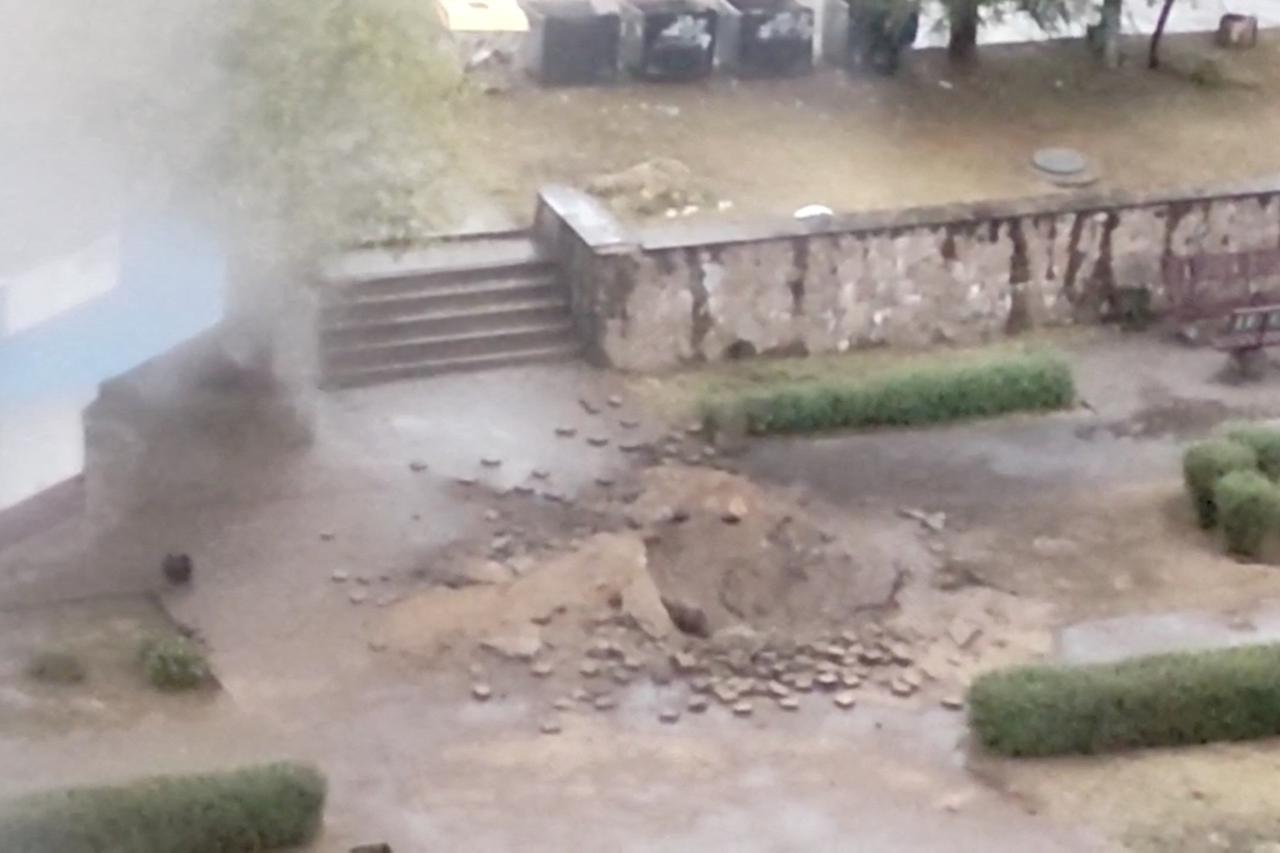 A general view of a crater left by a Russian missile strike in Zaporizhzhia region