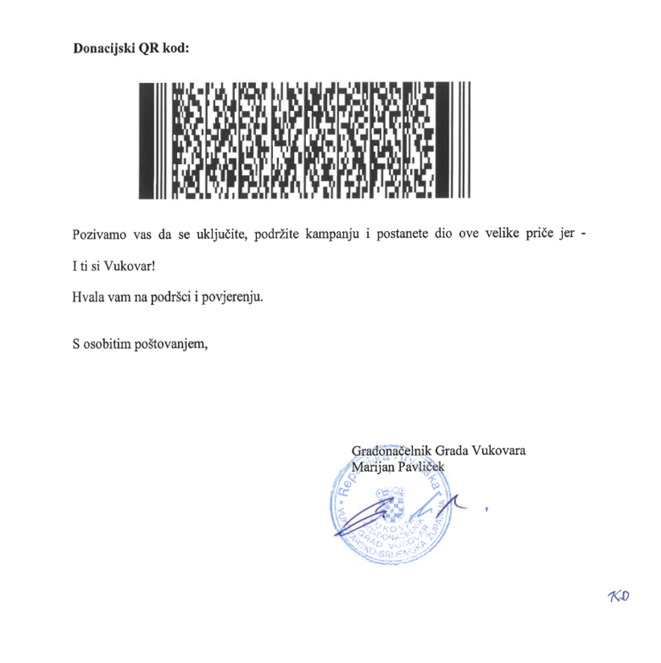 Dopis vukovarskog gradonačelnika Marijana Pavličeka