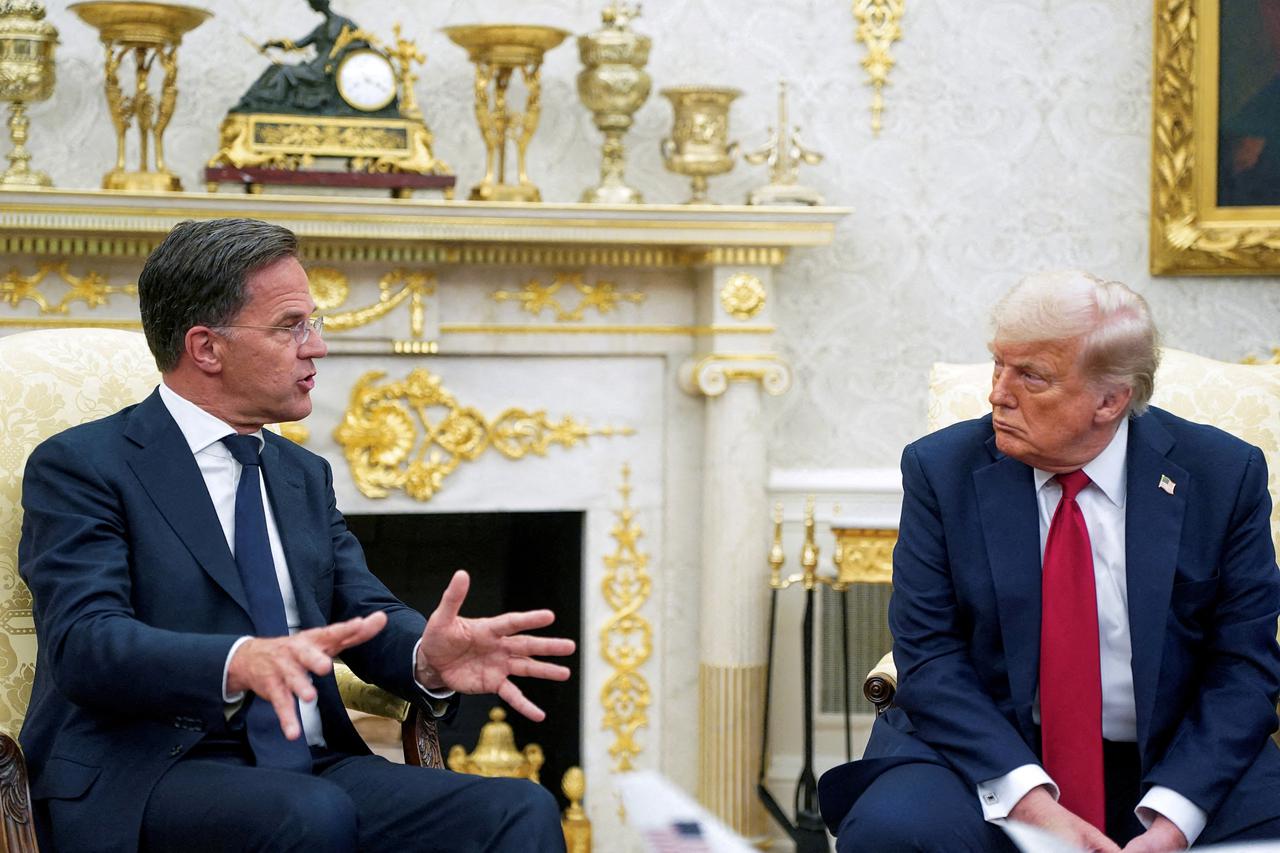 FILE PHOTO: U.S. President Donald Trump meets with NATO Secretary General Mark Rutte at the White House in Washington, D.C.