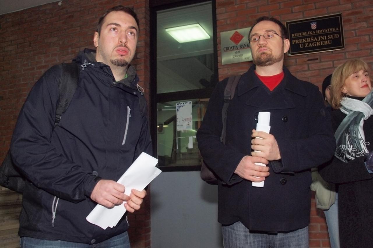 '26.11.2010., Zagreb - Tomislav Tomasevic iz Zelene akcije i Teodor Celakovski iz Prava na grad pojavili su se na zagrebackom prekrsajnom sudu kao optuzeni vodje prosvjeda u Varsavskoj ulici.  Photo T