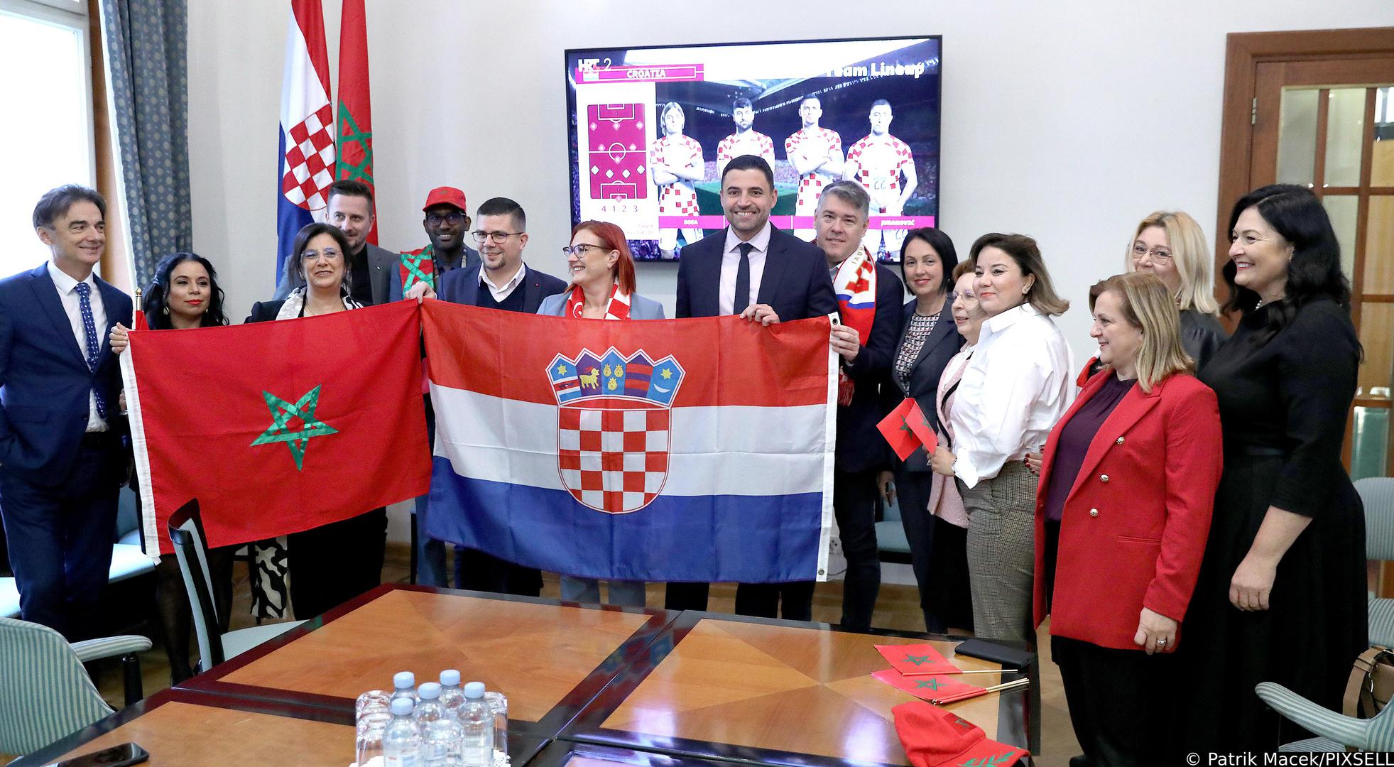 23.11.2022., Zagreb - Skupina marokansko hrvatskog orijateljstva organizirala je u Saboru je gladanje utakmice svjetskog prvenstva izmedju Hrvatske i Maroka. Photo: Patrik Macek/PIXSELL