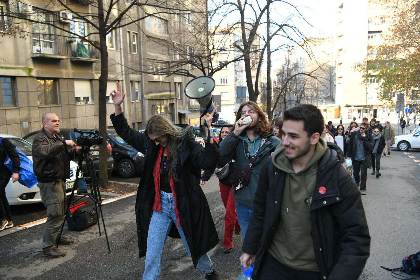 25, December, 2023, Belgrade -  A gathering of students began in front of the Ministry of State Administration and Local Self-Government, who announced traffic blockades at two locations in Belgrade due to alleged election theft. Photo: A.H./ATAImages25, decembar, 2023, Beograd - Ispred Ministarstva drzavne uprave i lokalne samouprave pocelo je okupljanje studenata koji su najavili blokade saobracaja na dve lokacije u Beogradu zbog navodne izborne kradje. Photo: A.H./ATAImages