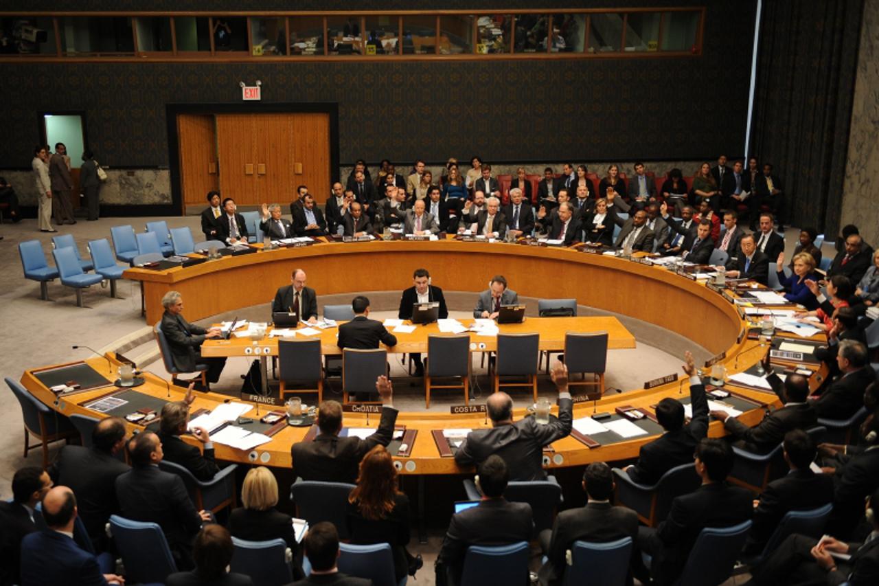 'The United Nations Security Council Session on Women, Peace and Security  votes on a resolution to address sexual violence in armed conflict September 30, 2009 at UN headquarters in New York. The ses
