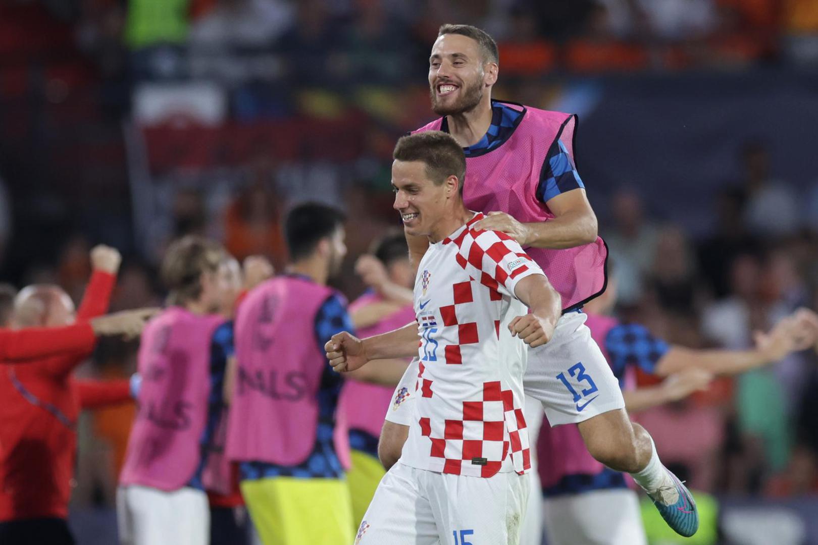 14.06.2023., stadion Feyenoord "De Kuip", Rotterdam, Nizozemska - UEFA Liga Nacija, polufinale, Nizozemska - Hrvatska. Mario Pasalic slavi pogodak za 2:1. Photo: Luka Stanzl/PIXSELL