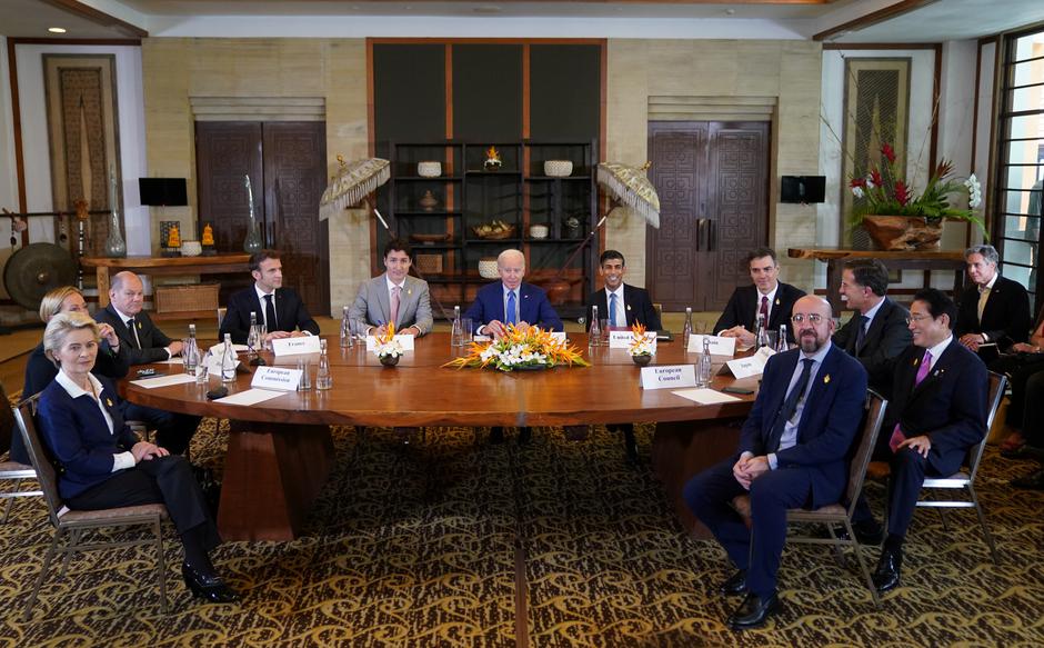 Global leaders attend a meeting, after an alleged Russian missile blast in Poland, in Bali