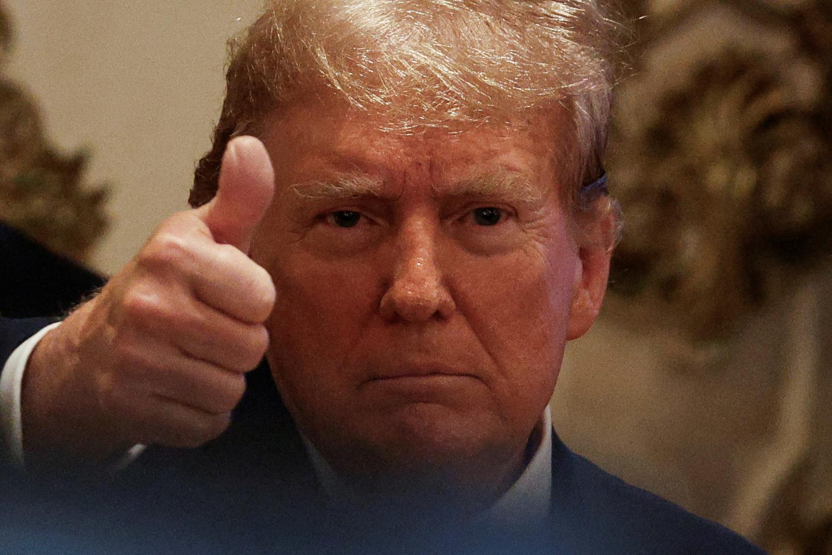 Republican presidential candidate and former U.S. President Donald Trump gestures at a watch party event to mark the Super Tuesday primary elections at his Mar-a-Lago property, in Palm Beach, Florida, U.S. March 5, 2024. REUTERS/Marco Bello Photo: MARCO BELLO/REUTERS