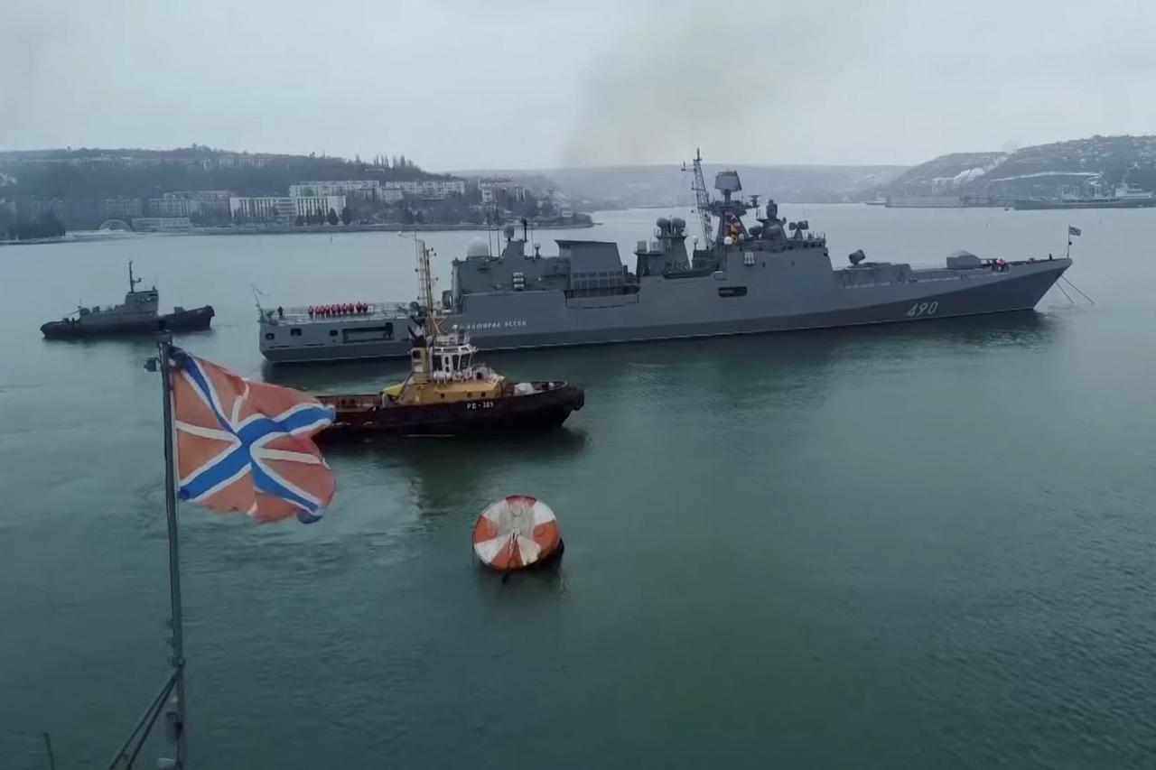 The Russian Navy's frigate Admiral Essen takes part in the drills in the Black Sea