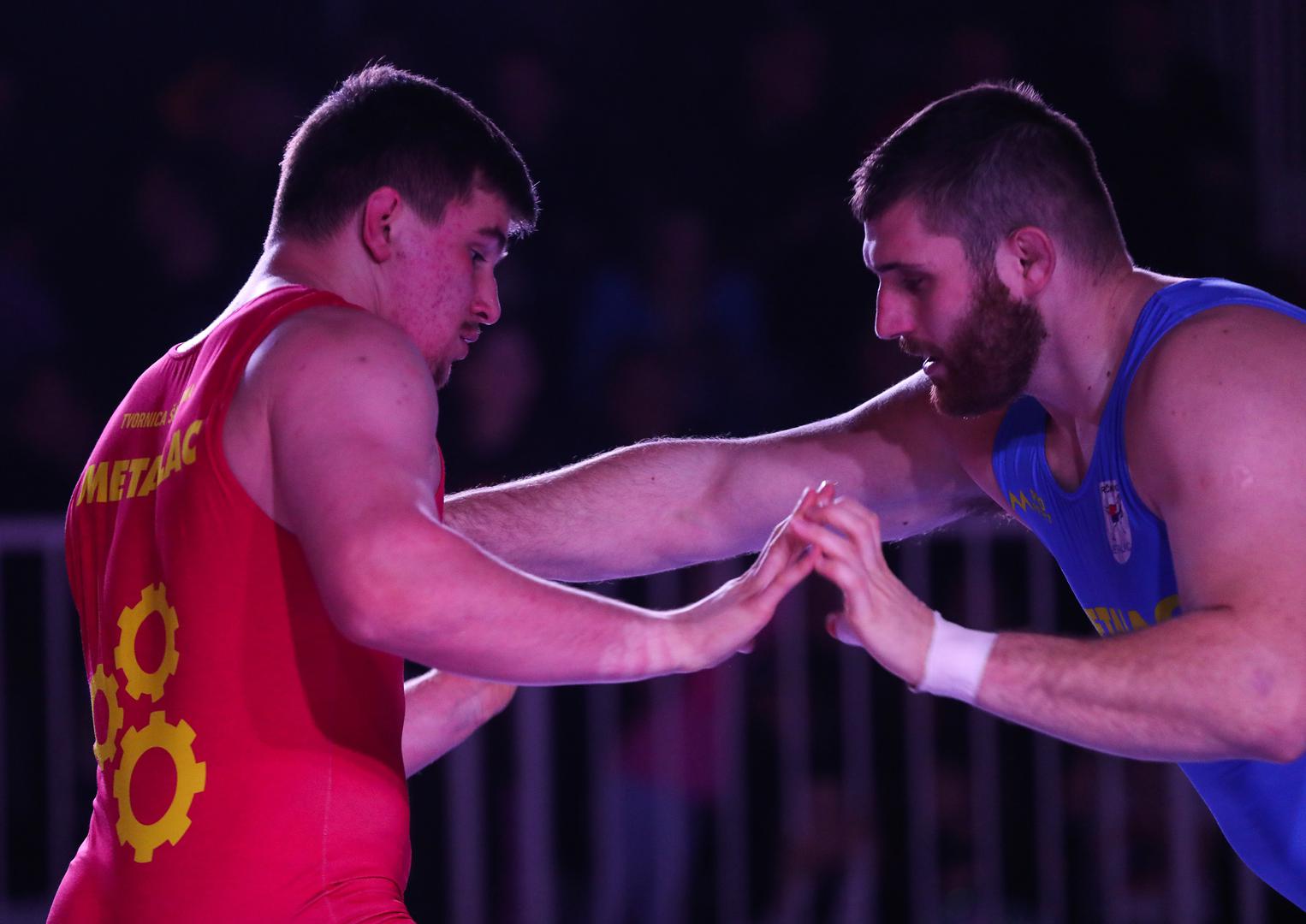 14.01.2023., Sesvetski Kraljevec, dvorana Iver - Prvenstvo Hrvatske u hrvanju grcko-rimskim nacinom. Marko Milanovic, sin predsjednika RH Zorana Milanovica osvojio je drugo mjesto na prvenstvu Hvatske u hrvanju. U finalu do 130kg pobijedio ga je Marko Koscevic Photo: Zeljko Hladika/PIXSELL