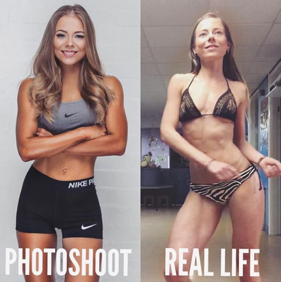 Trenerica Anna Rhodes otkrila je na svom primjeru, da unatoč tome što je na profesionalnim fotografijama izgledala snažno, u stvarnosti je bila premršava i iscrpljena. 
