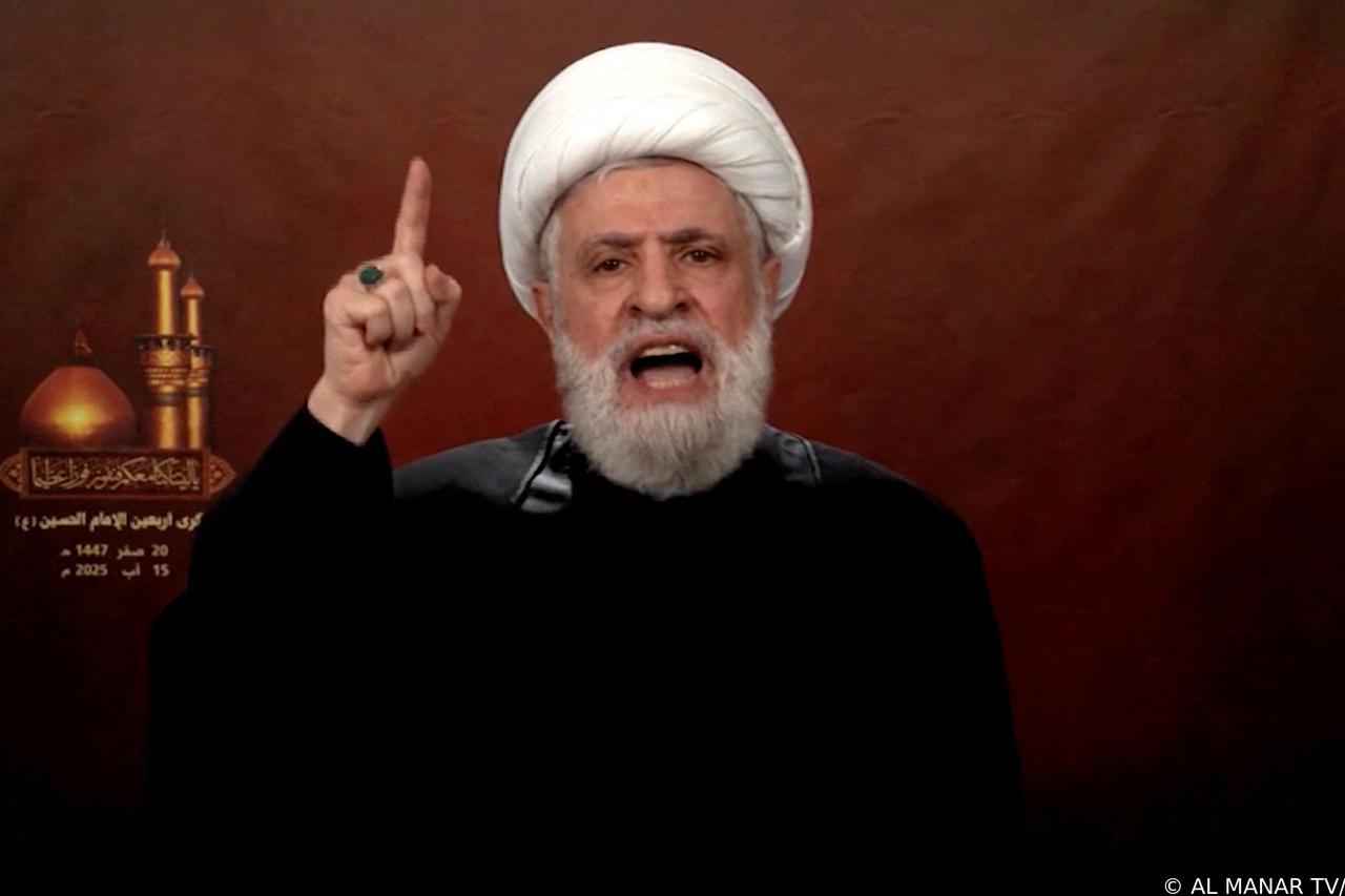 Lebanon's Hezbollah Chief Naim Qassem gives a televised speech from an unknown location