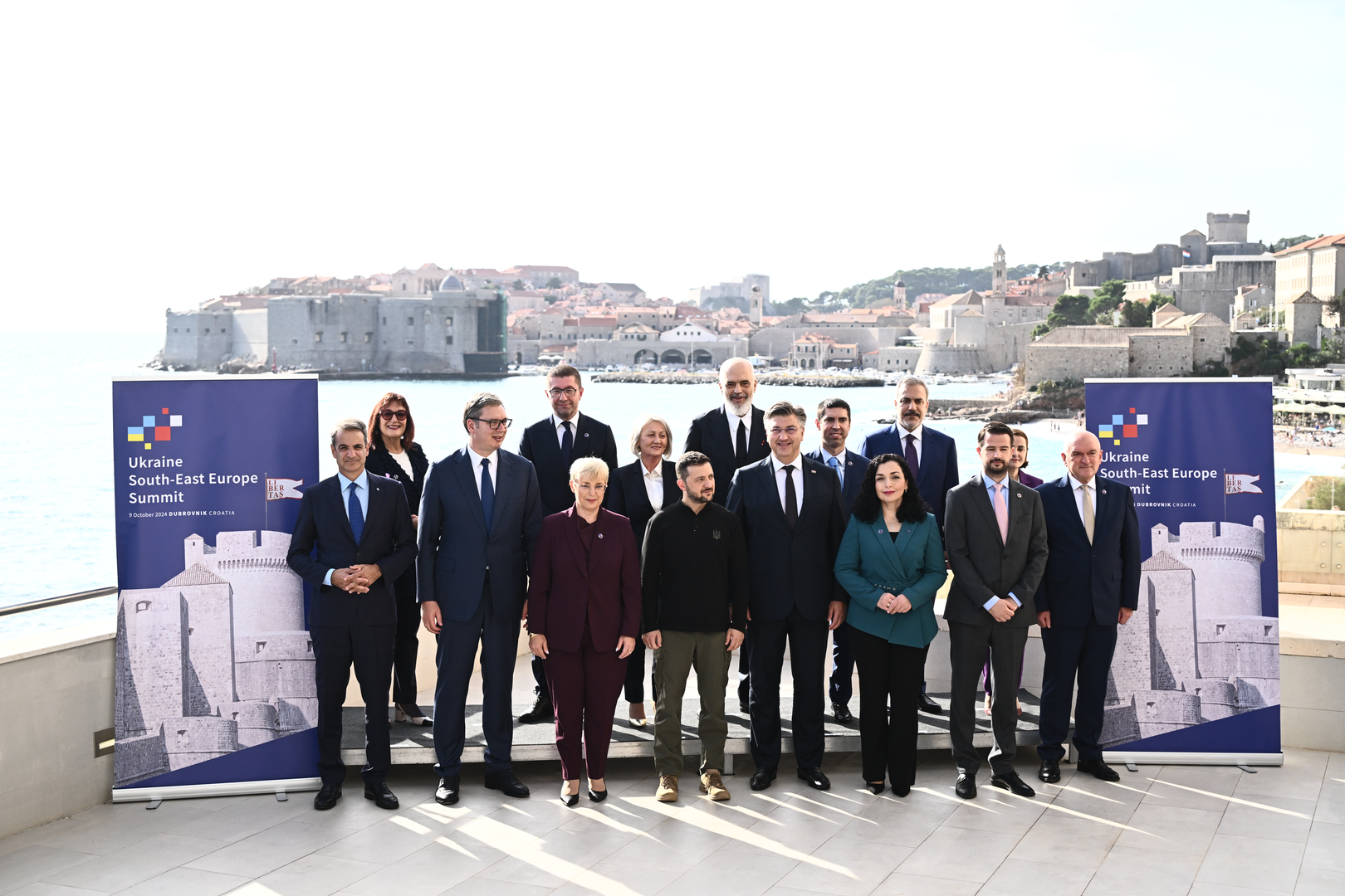 09.10.2024., Dubrovnik, Predsjednik Vlade Republike Hrvatske Andrej Plenkovic i predsjednik Ukrajine Volodimir Zelenski domacini su 3. sastanka na vrhu Ukrajina – Jugoistocna Europa, koji se odrzava u Dubrovniku. Dolasci predsjednika drzava i vlada. Predsjednik Vlade Andrej Plenkovic i predsjednik Ukrajine Volodimir Zelenski docekali su predsjednike drzava i vlada koje sudjeluju na Summitu.  Photo: Marko Lukunic/PIXSELL