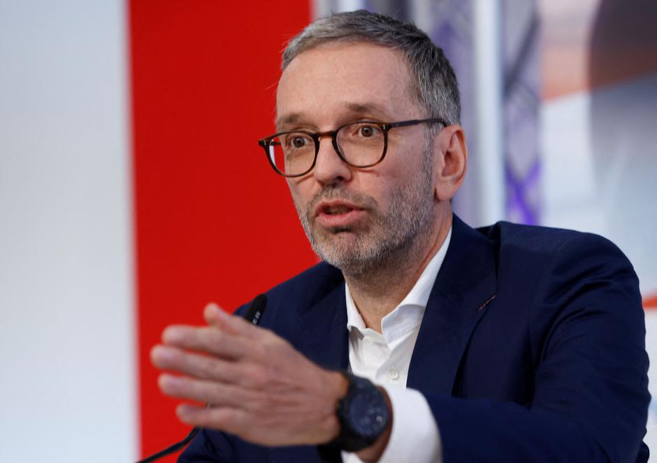 Head of Freedom Party (FPOE) Herbert Kickl attends a news conference in Vienna