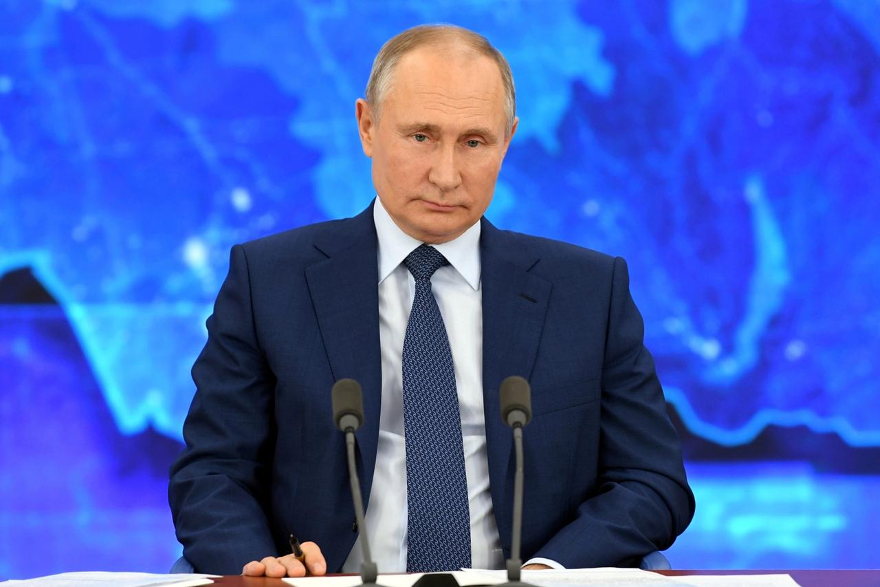 FILE PHOTO: Russian President Vladimir Putin attends his annual end-of-year news conference outside Moscow