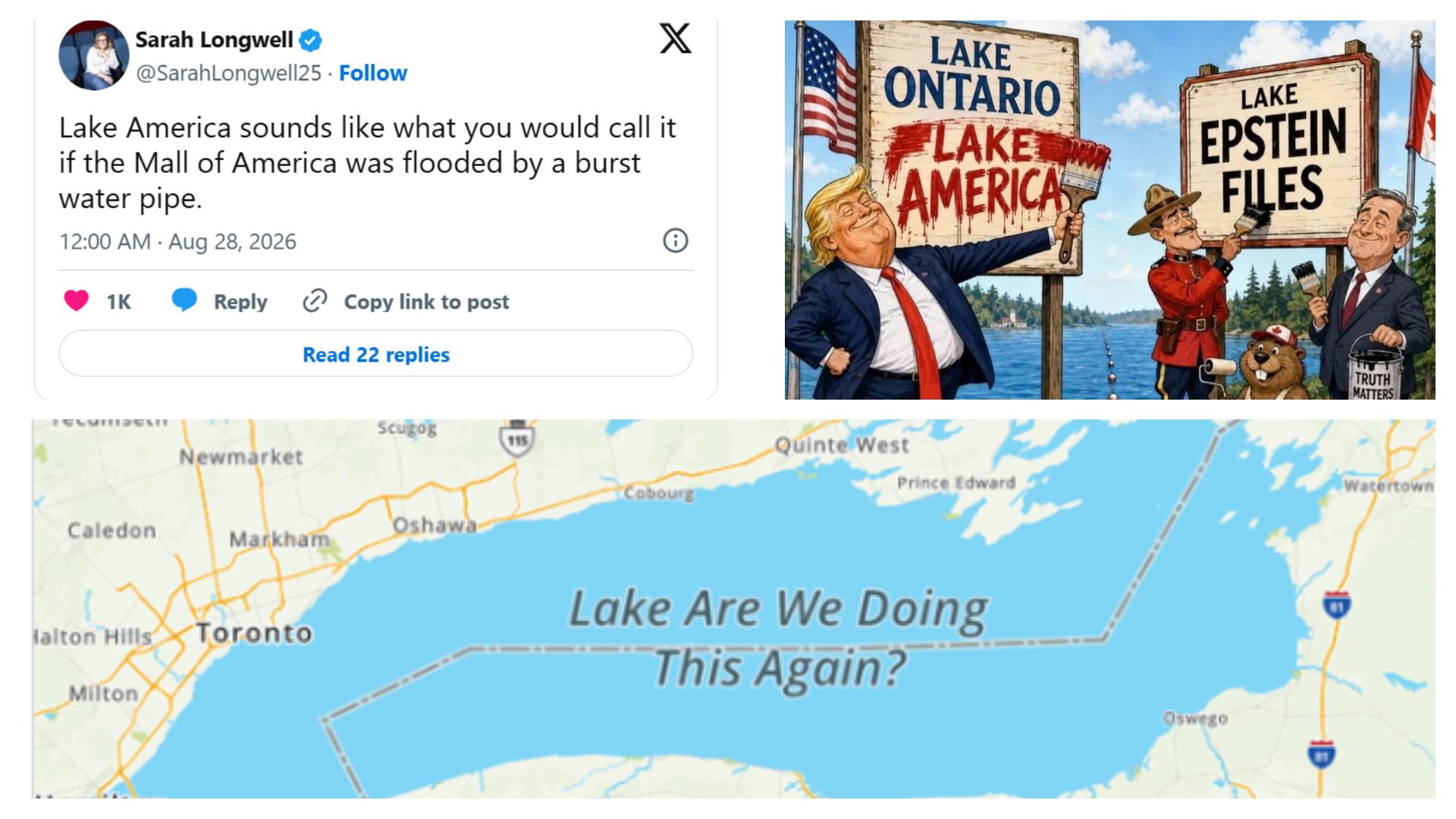 Donald Trump ponovno je postao glavna inspiracija za memeove nakon odluke da jezero Ontario preimenuje u "Jezero Amerika". Izvršnu uredbu potpisao je u četvrtak, nakon propasti napetih trgovinskih pregovora SAD-a i Kanade te uvođenja novih američkih carina na kanadsku robu.