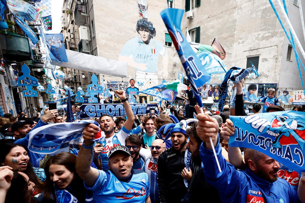 Napoli fans in the Spanish quarters during the match