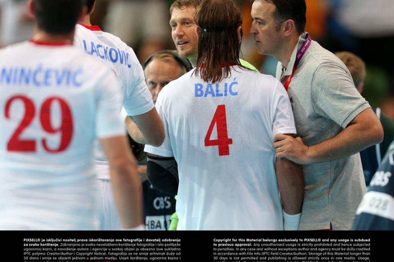 '29.07.2012., London - Ljetne Olimpijske igre 2012. Rukometna utakmica, 1. kolo, Hrvatska - Koreja. Ivano Balic, Slavko Goluza. Photo: Sanjin Strukic/PIXSELL'